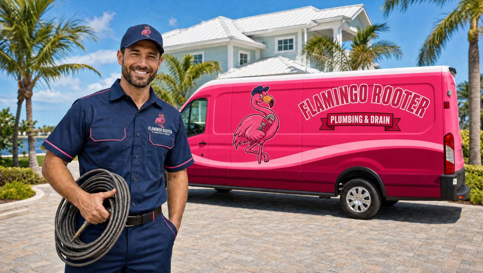 Flamingo Rooter plumber outside a Jacksonville home