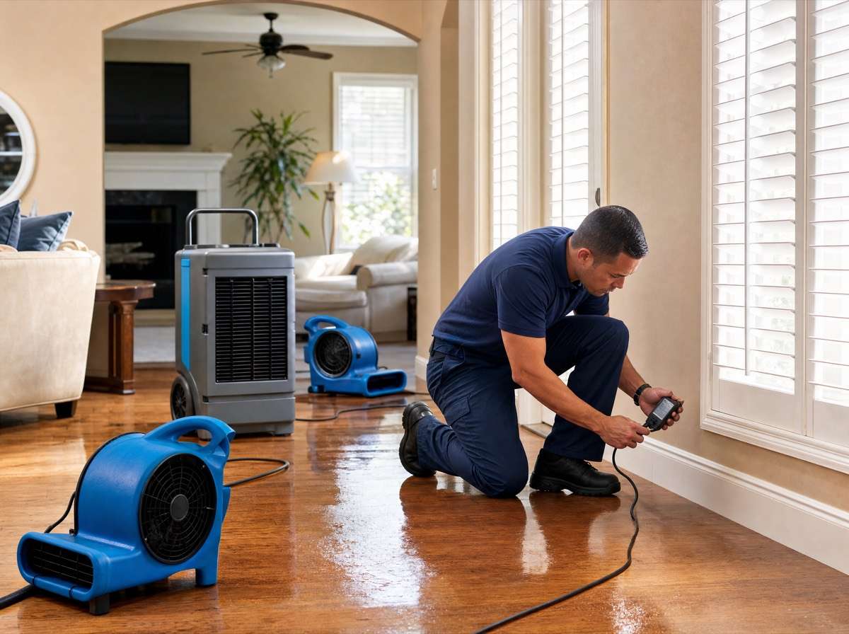 Drying equipment in a water-damaged room