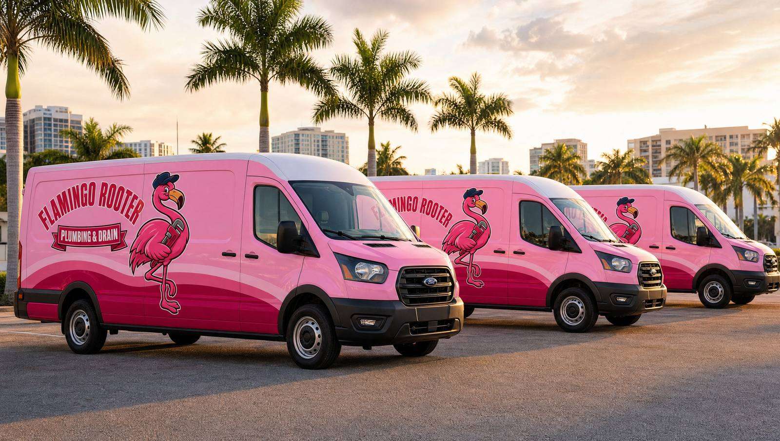 Service vans staged for commercial route work